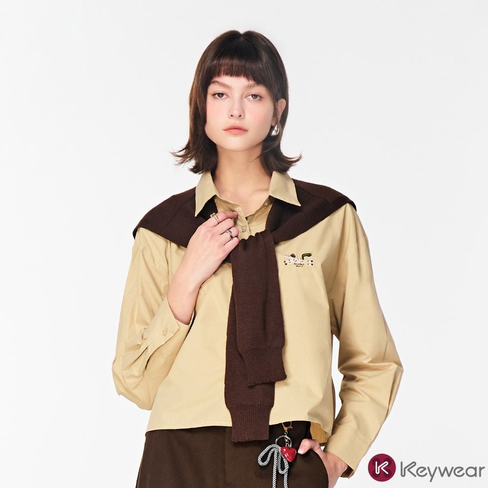 KeyWear奇威名品    百搭披肩設計長袖襯衫(共3色)-米色