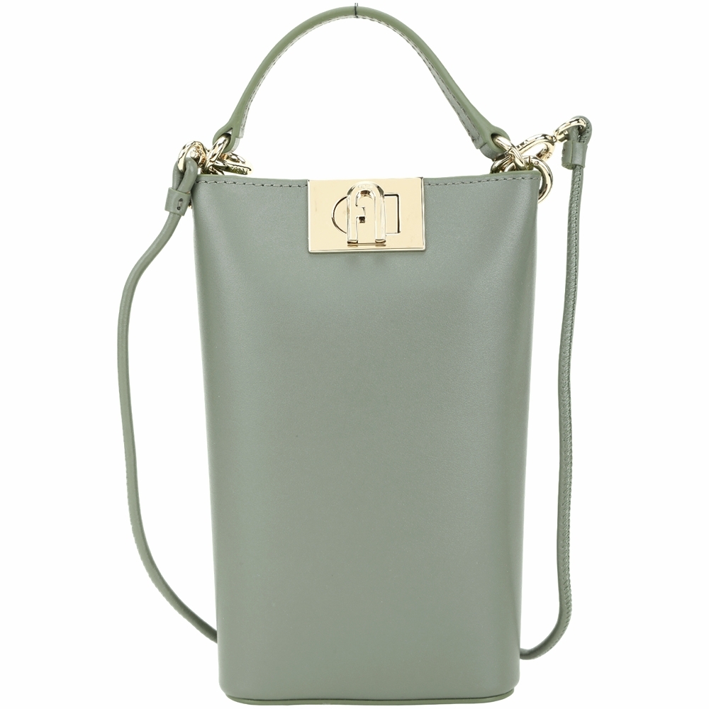 FURLA 1927 拱門旋釦滑面牛皮直立手提/斜背包(橄欖綠)