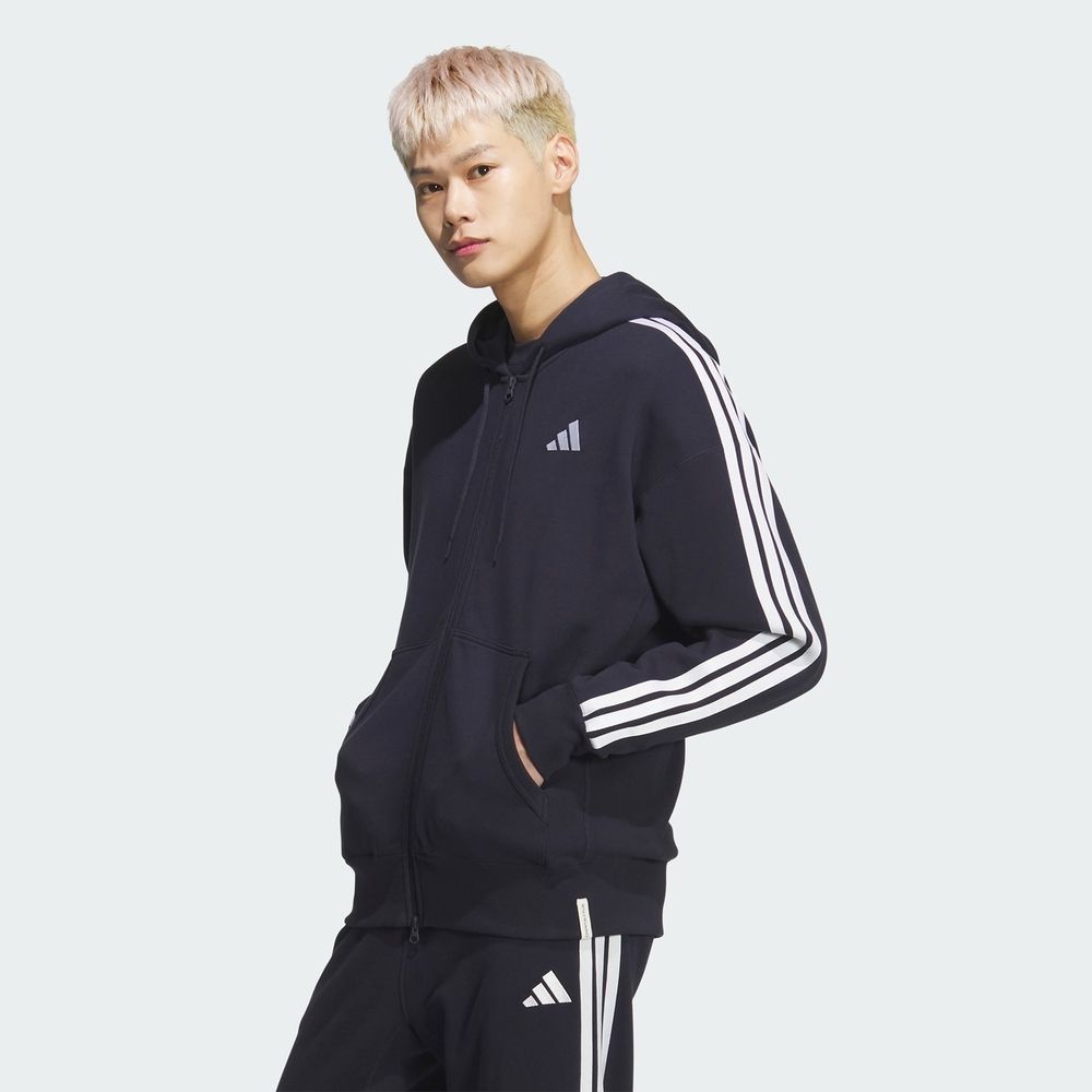 ADIDAS 男 連帽外套 運動外套 黑/墨黑/灰 ES+ 3S FT FZ HD  KF370 (8墨藍色系)
