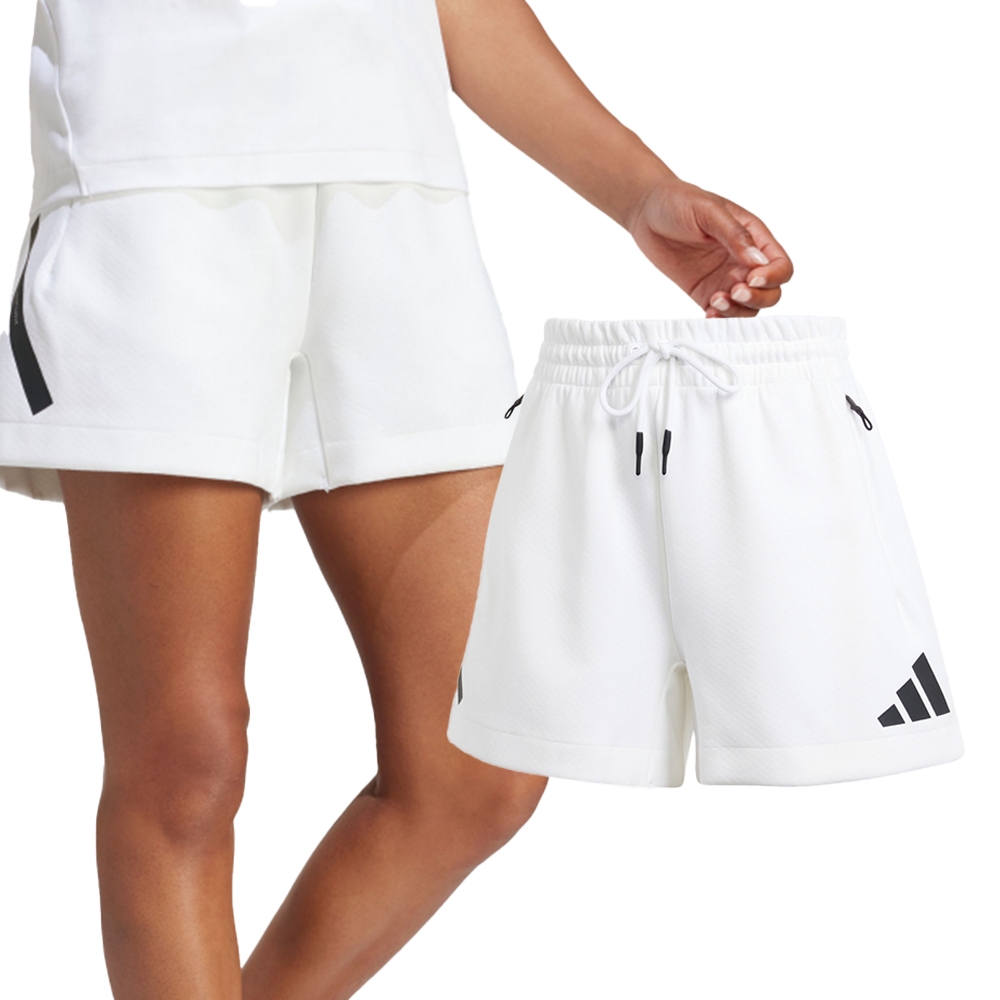 Adidas W Z.N.E. SHORT 女款 灰色 棉質 寬鬆 高腰 綁帶 短褲 JJ4677