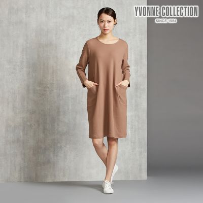 YVONNE 以旺傢飾 華夫格冰島馬繡花長袖洋裝-可可棕