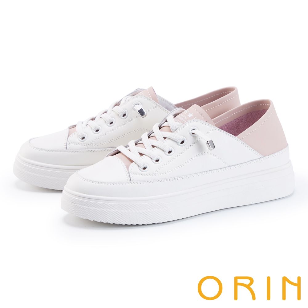 ORIN 輕甜色系兩穿牛皮厚底休閒鞋 白+粉