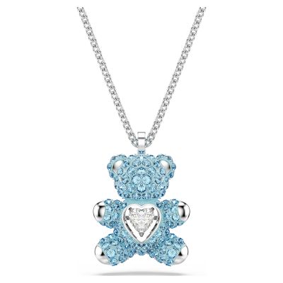 SWAROVSKI 施華洛世奇 Teddy 泰迪熊擁抱愛心藍水晶項鍊 寵愛媽媽 送禮推薦 5737620