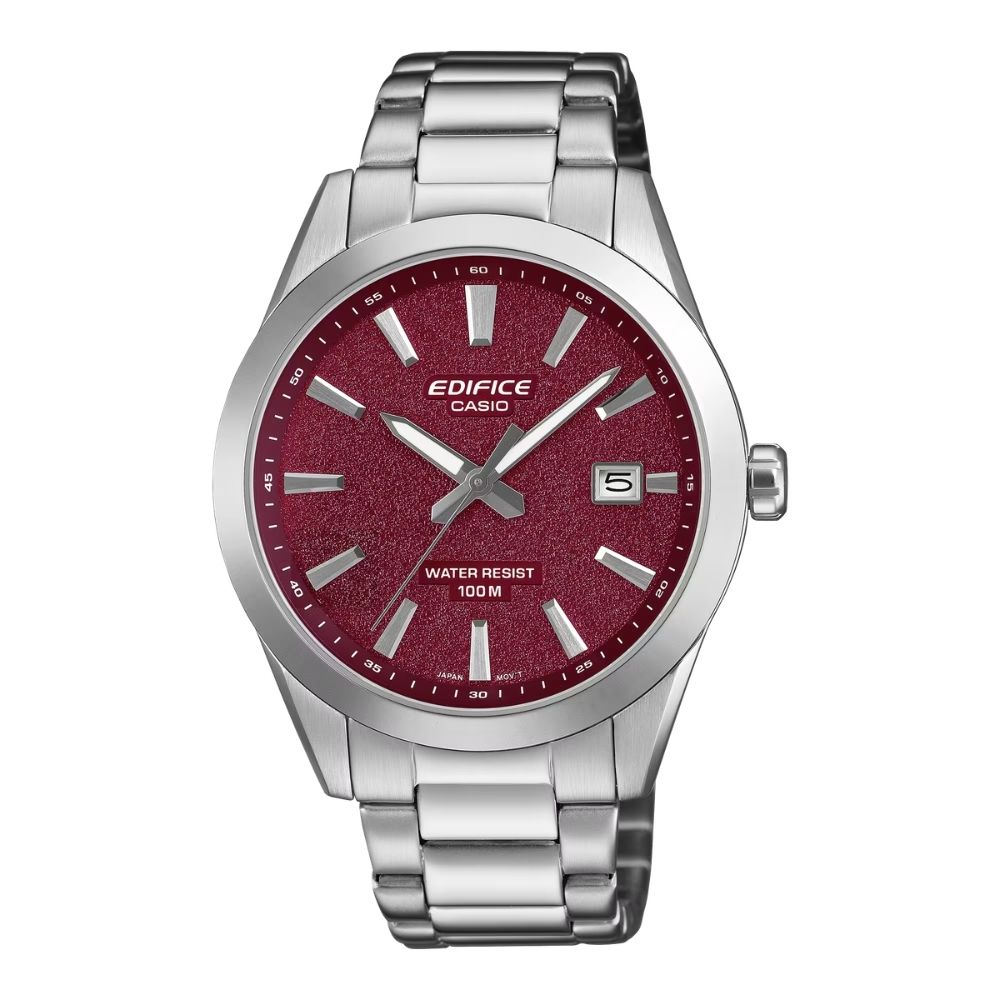 CASIO 卡西歐 EDIFICE 精緻耀眼 紋理錶盤 酒紅 EFV-160D-4AV_40mm