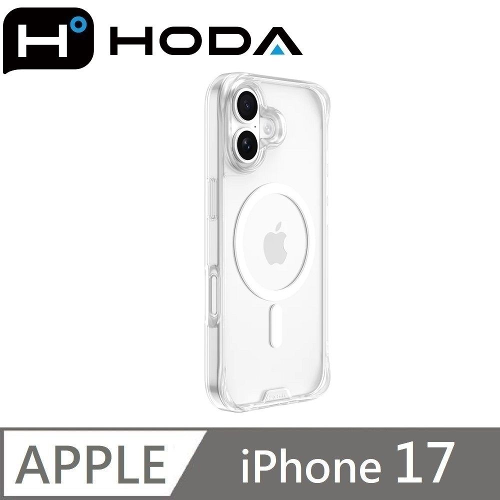 hoda 適用 iPhone 17 MagSafe 晶石玻璃軍規防摔保護殼 鋼化玻璃手機殼 - 透明