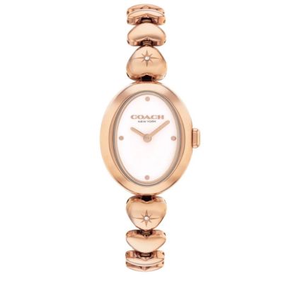 COACH 官方授權 Sammy 時尚橢圓形愛心造型玫瑰金色鍊帶錶-女錶(CO14504640)22mm