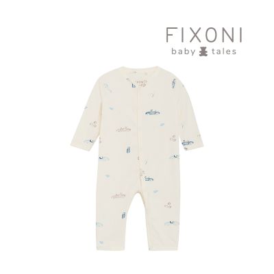 Brands4kids 復古車白莫代爾長袖斜襟連身兔裝 FIXONI系列