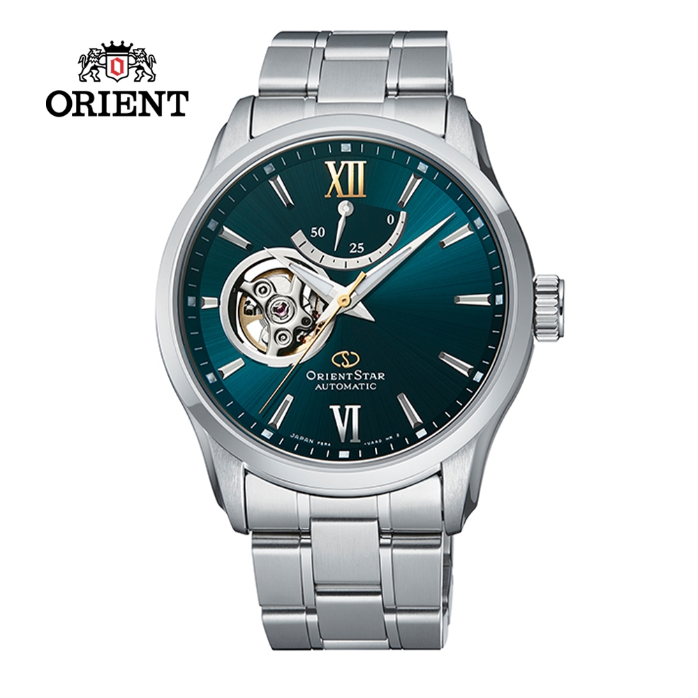 ORIENT STAR 東方之星 OPEN HEART系列 鏤空機械錶 鋼帶款 RE-AT0002E 綠色-39.3 mm