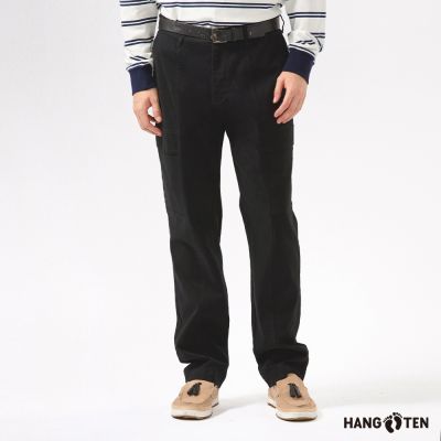 Hang Ten-男裝-斜紋磨毛口袋錐形長褲-黑色