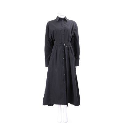 Max Mara-SPORTMAX SPXRONCHI 百褶拼接 雙環腰帶黑色襯衫式洋裝 連身裙