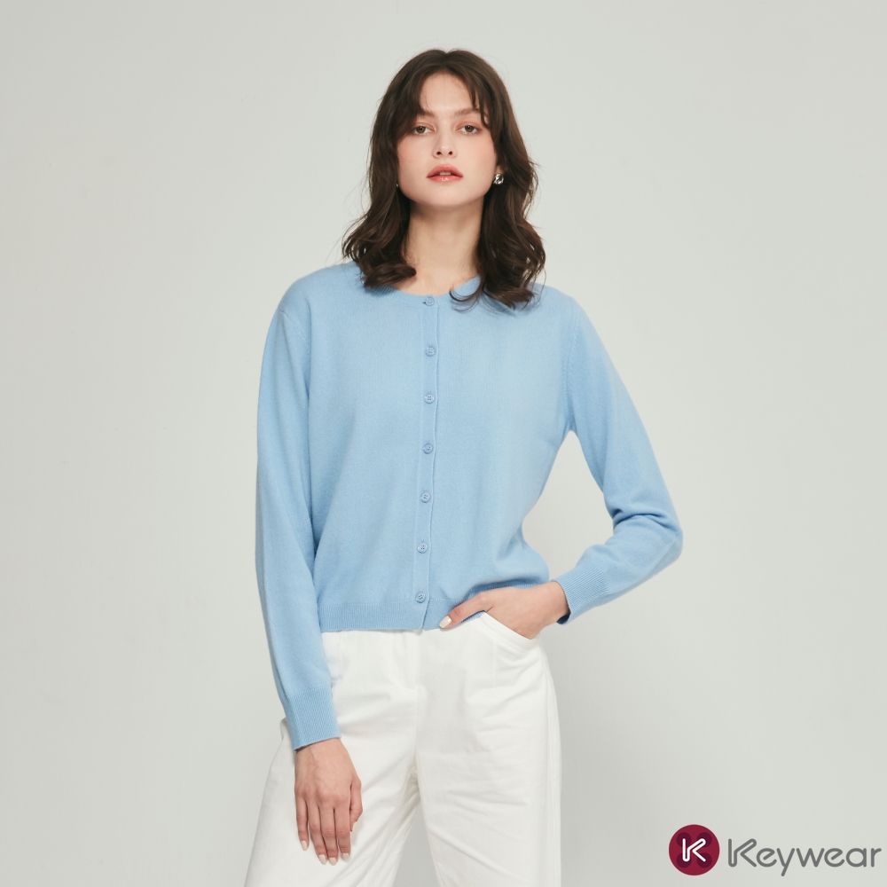 KeyWear奇威名品 波浪紋長袖針織外套(共7色)-淺藍色