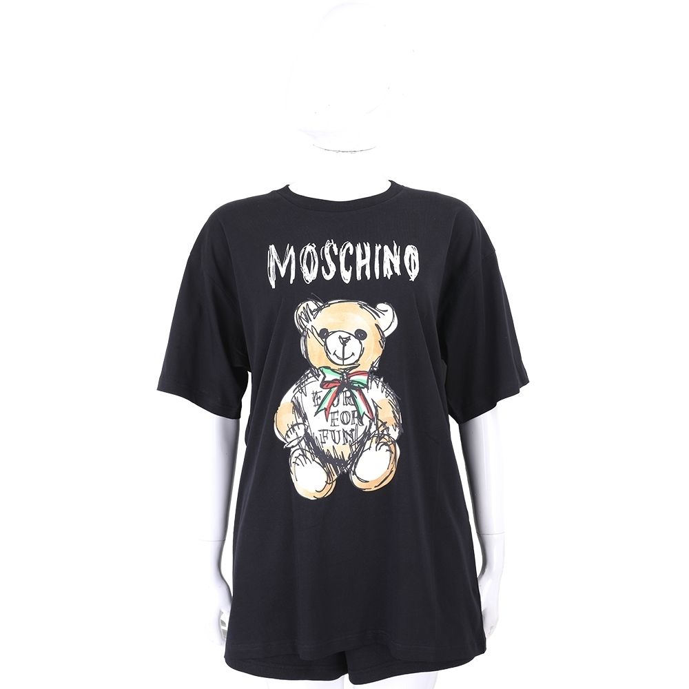 MOSCHINO 彩繪泰迪熊 x 泡泡龍聯名 寬鬆版純棉短袖TEE T恤-多款可選 (手繪泰迪熊-黑色)
