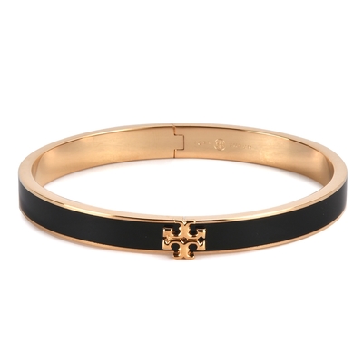 TORY BURCH KIRA 經典雙T LOGO 琺瑯手環 7MM-黑 TORY飾品