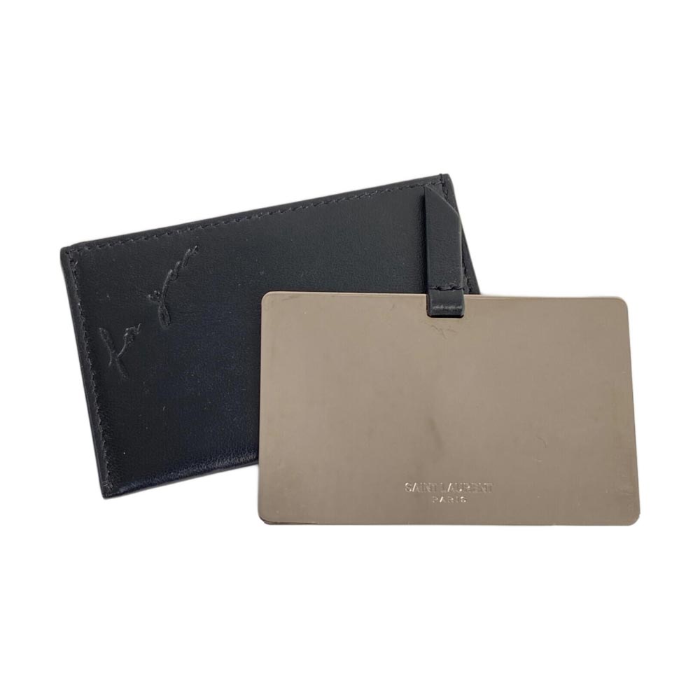 YSL Saint Laurent 黑色小牛皮卡片夾/鏡子二合一