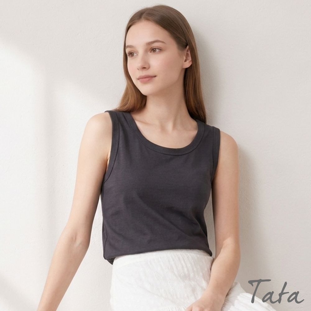 TATA 寬肩帶修身無袖背心-共二色-M~XL (深灰色)