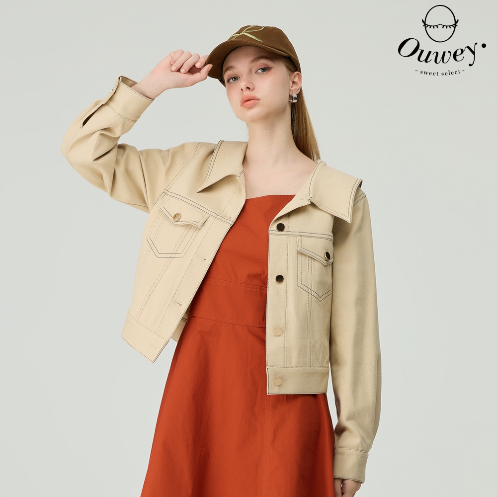OUWEY歐薇 精緻綁帶造型外套(卡其；S-XL)
