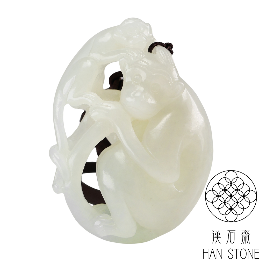 漢石齋】天然和田玉立體雕靈猴玉佩手把件白玉(49*64*23mm) | 漢石齋