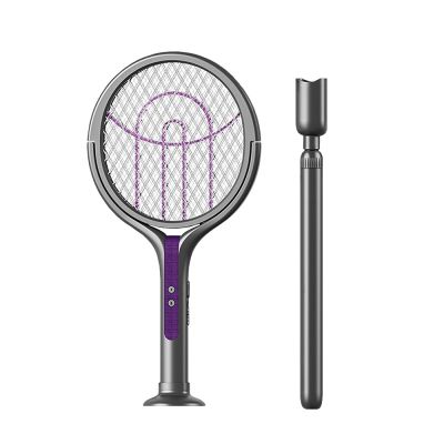 【2入組】FJ伸縮桿可加長充電式拍面旋轉電蚊拍F1(捕蚊燈 TypeC充電 可加長至107公分 拍面翻轉 電擊)