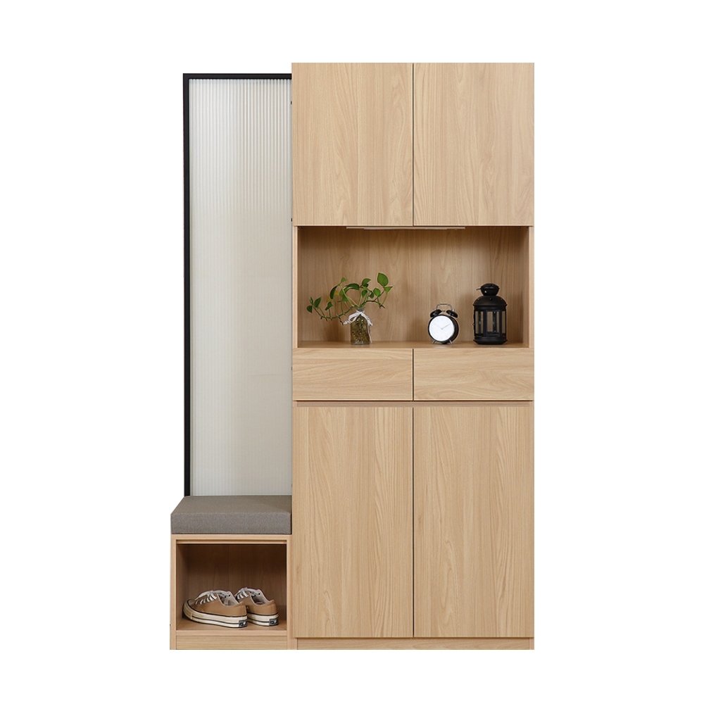 WAKUHOME 瓦酷家具Sunday日系原橡木4尺屏風玄關鞋櫃120x41.8x193cm
