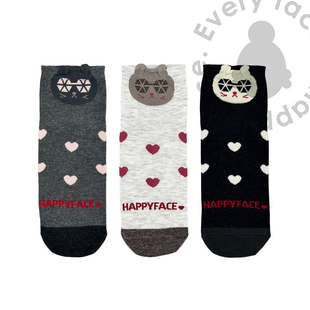 日本京都品牌 HAPPYFACE 甜酷貓貓復古短襪 (HE0199)