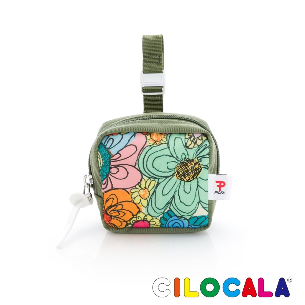 CILOCALA PICFA聯名日本插畫尼龍防潑水可扣式零錢包(花卉綠)