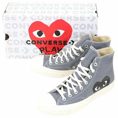 川久保玲 COMME des GARCONS PLAY x Converse聯名 大眼愛心撞色灰高筒帆布休閒鞋(男女通用)