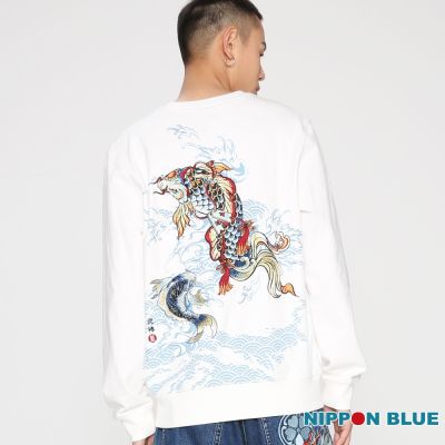 日本藍 BLUE WAY – 金標招福鯉長TEE(白)