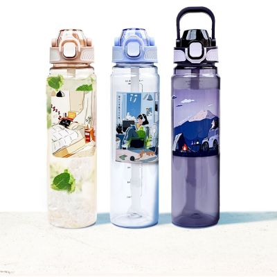 買1送1【Maru 丸山製研隨身水壺1000ml】 Tritan彈蓋握把好提吸管隨身水壺1000ml(三款可選)