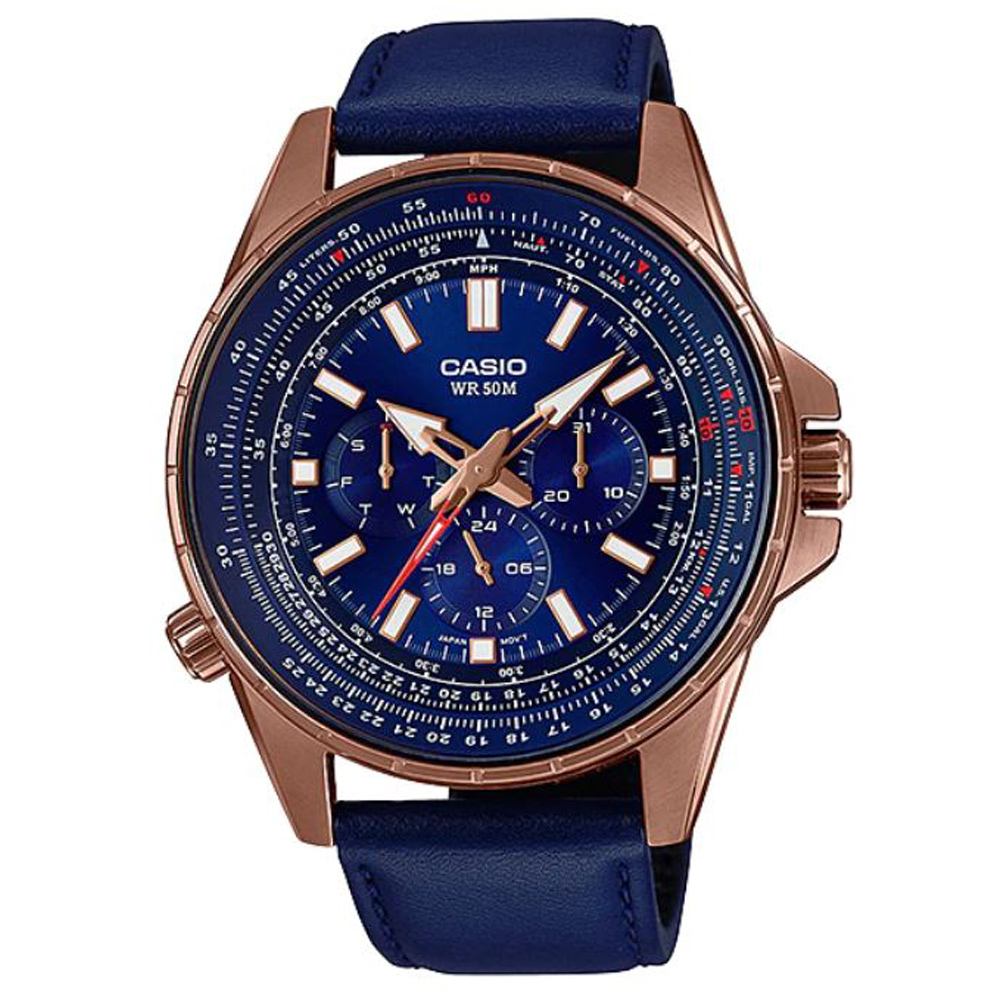 CASIO 精密時刻三針三眼設計風格腕錶-藍(MTP-SW320RL-2A)/47mm