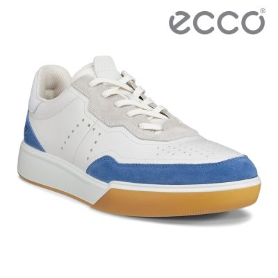 ECCO STREET COURT M 街頭球鞋系列經典真皮休閒鞋 男鞋 寶石藍/白色/亮白色