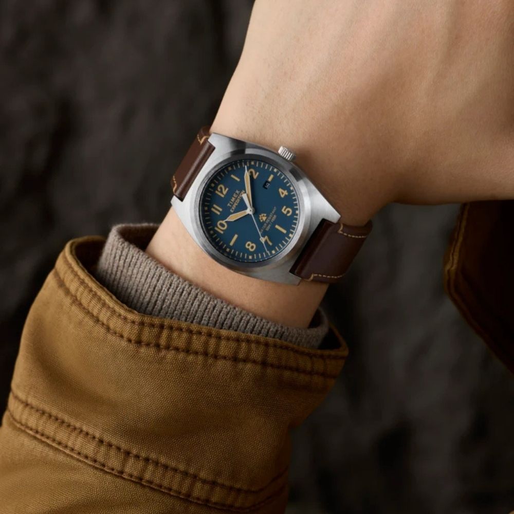 TIMEX 天美時 遠征系列  39毫米 日常休閒風格 天然皮革錶帶腕錶(藍x棕 TXTW2Y30600)