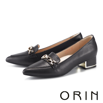 ORIN 個性金屬鍊釦尖頭樂福鞋 黑色