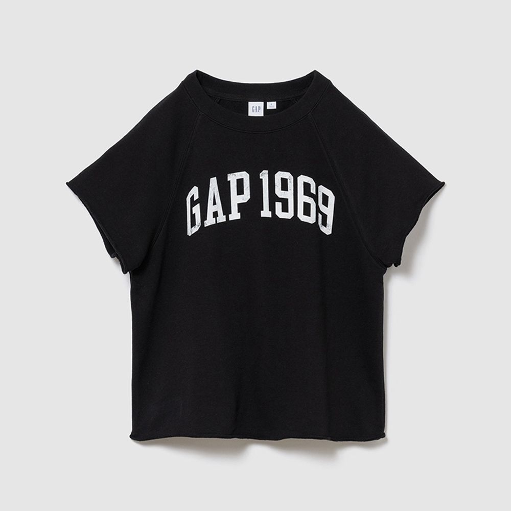 【GAP】寬鬆法式毛圈布圖案T恤-麂皮藍/黑色/玉米黃/新款米白/櫻草粉(900971) (黑色)
