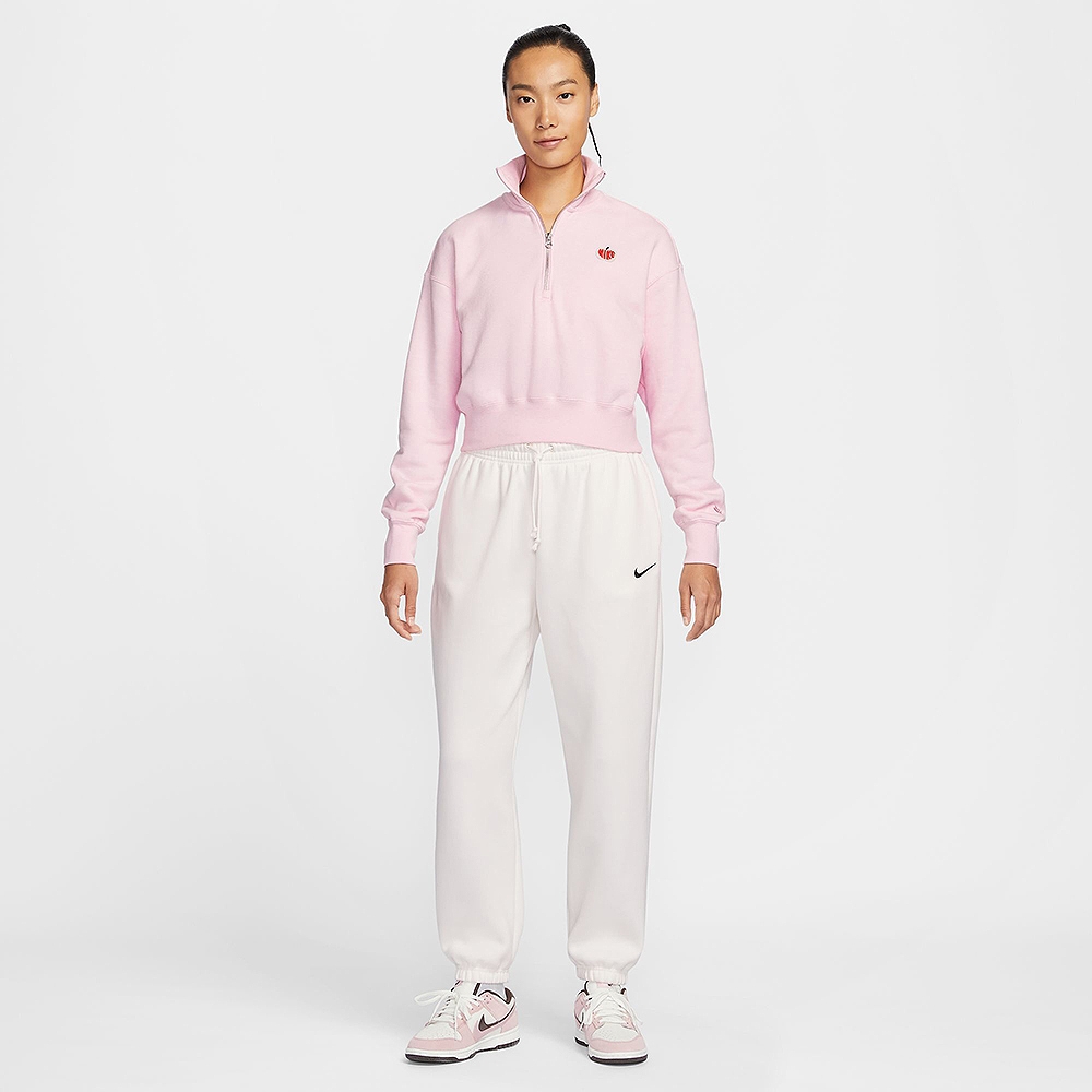 NIKE 長袖上衣女磨毛AS W NSW PHNX FLC QZ CROP GCEL 粉HV8731-663