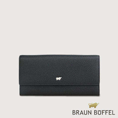 【BRAUN BUFFEL 德國小金牛】台灣總代理 維那斯-C 12卡兩折長夾-黑色/BF868-621-BK