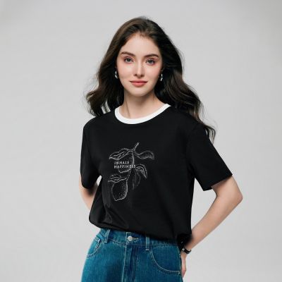 GIORDANO 女裝Sorona彈力撞色領口短袖上衣