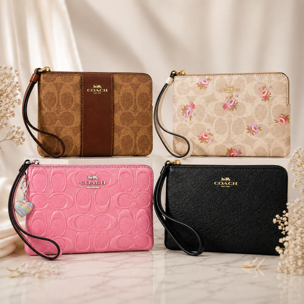 COACH 大C PVC/皮革拼接LOGO 手拿包(多款選)