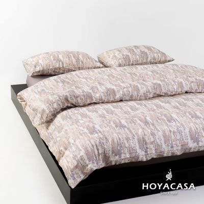 HOYACASA 100%精梳棉雙人兩用被床包四件組-紫煙織影(天絲入棉30%)