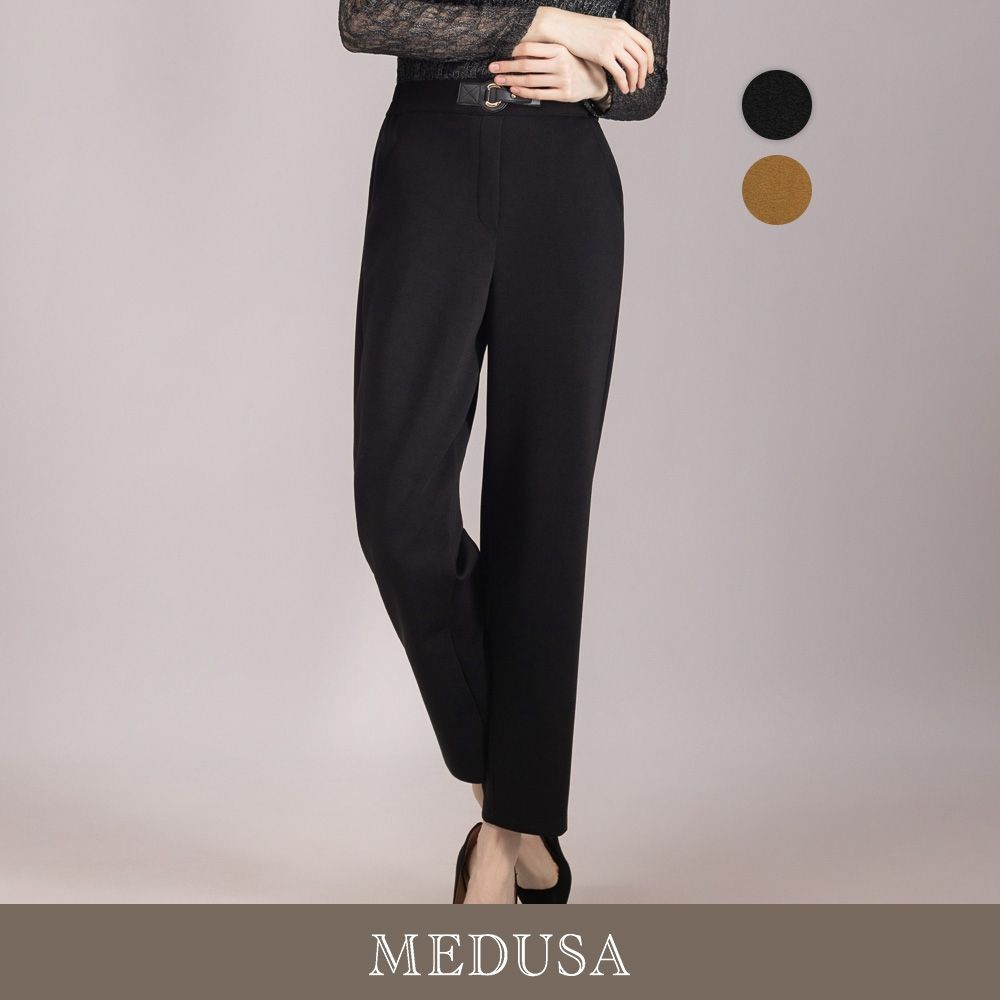 現貨【MEDUSA 曼度莎】台灣製 知性金屬釦飾彈性西裝褲 - 2色（M-2L）｜女西裝褲 顯瘦西裝褲 (黑)