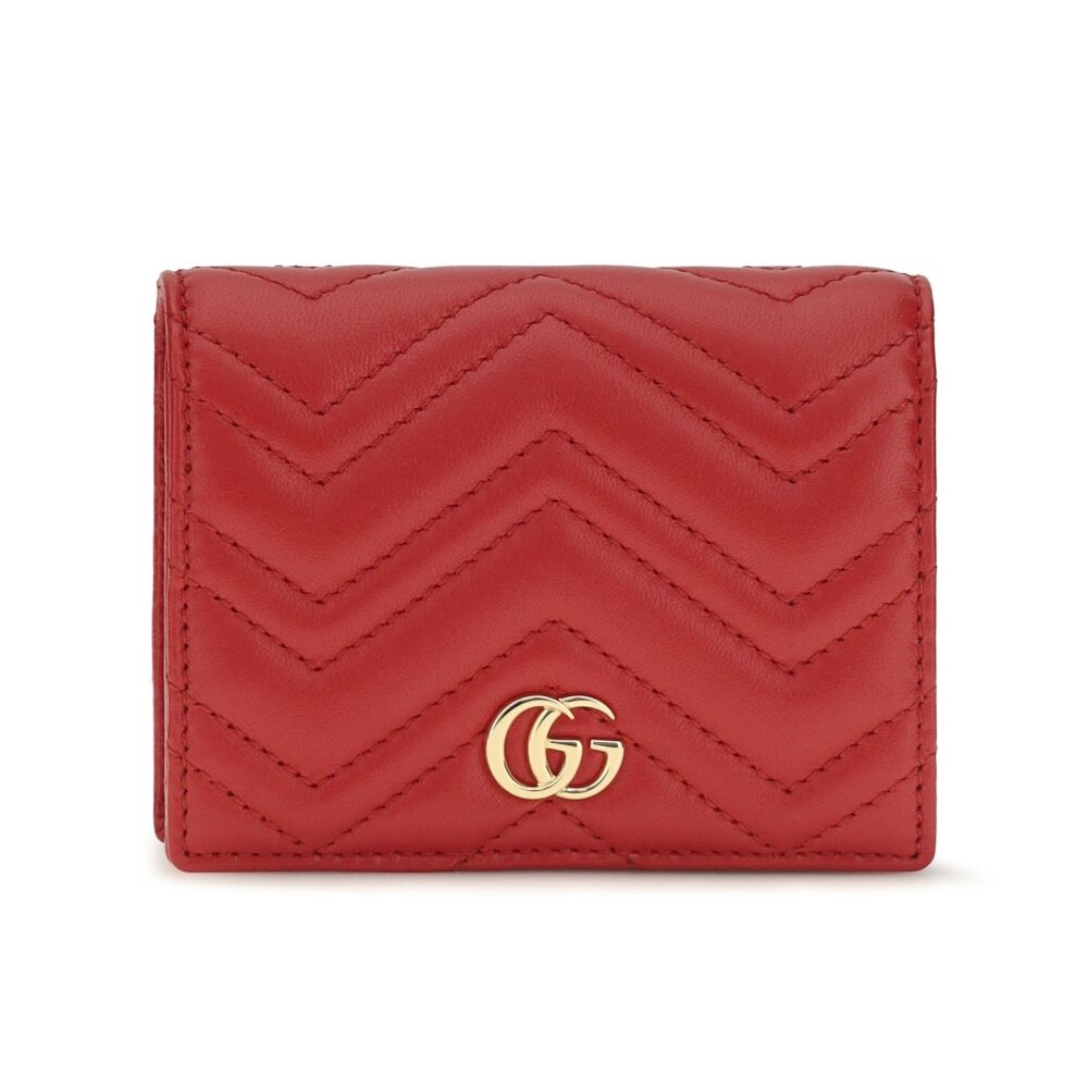 GUCCI 古馳 GG Marmont 經典金屬雙G 牛皮 卡夾 皮夾 短夾 零錢包 紅色 466492
