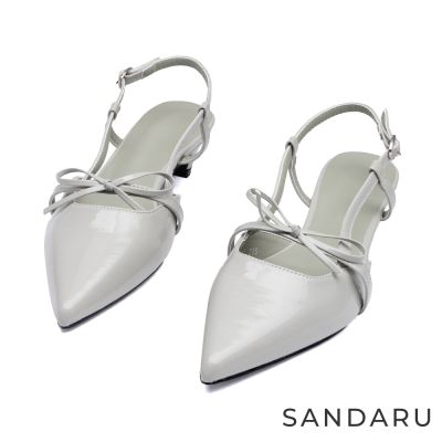 山打努SANDARU -跟鞋 韓系尖頭蝴蝶結後空跟鞋-米灰