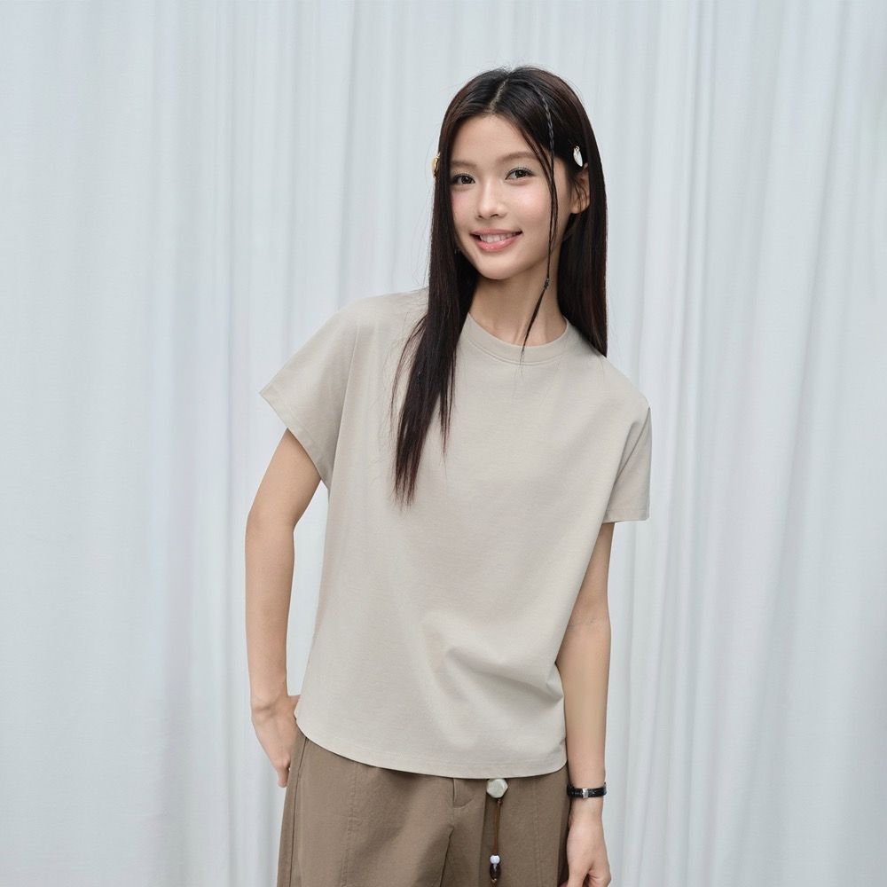 GIORDANO 女裝機能涼感抗菌圓領短袖T恤【雙色任選】 (01 陶器卡其)