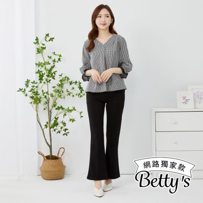 betty’s貝蒂思　大長腿神器鬆緊腰彈性小喇叭褲(黑色)