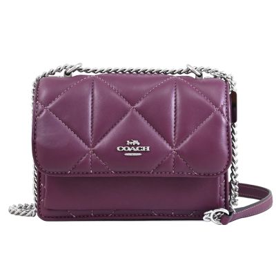 COACH Mini Klare 幾何車線裝飾雙層翻蓋斜背包(紫紅)