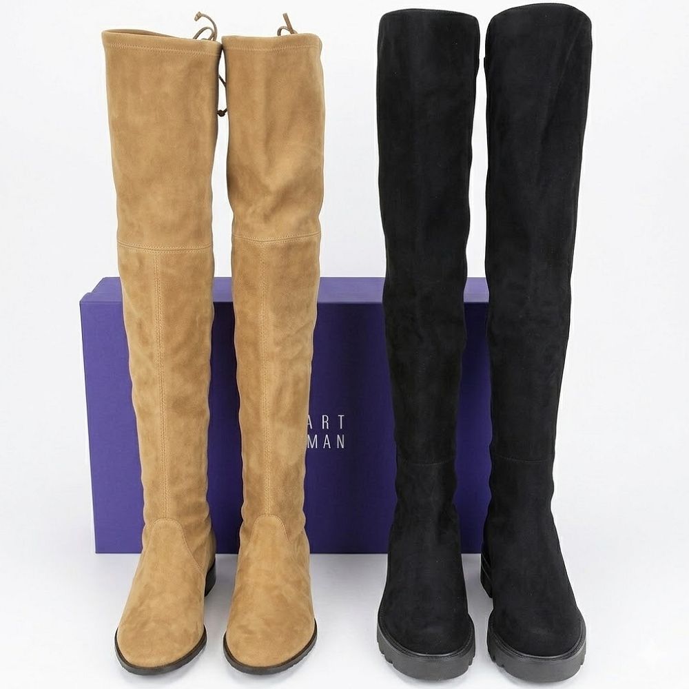 Stuart Weitzman LOWLAND / 5050 經典麂皮/皮革過膝長靴-多款 (5050 Lift麂皮拼接-黑色)