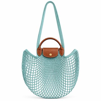 LONGCHAMP LE PLIAGE FILET系列網狀棉質手提/肩背兩用包(大/潟湖藍)