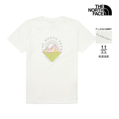 【The North Face 官方旗艦】北面女款白色FLASHDRY速乾幾何印花短袖T恤｜8GZWFN4 排汗衫