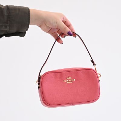 COACH JAMIE 金屬LOGO經典素色手提小包(桃粉)