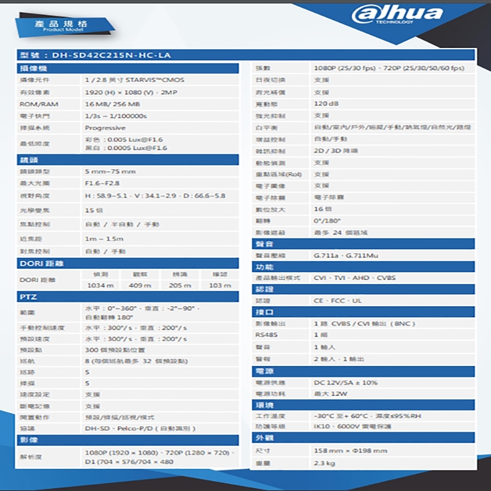 Dahua大華 DH-SD42C215N-HC-LA - 詳情1