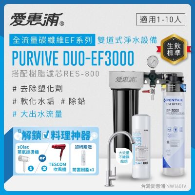 EVERPURE愛惠浦 櫥下型 PURVIVE Duo-EF3000大流量不鏽鋼龍頭兩道式生飲淨水器(前置樹脂)